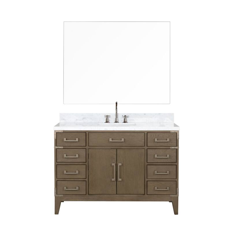 Lexora Laurel Bath Vanity, Carrara Marble Top, Faucet Set, and Mirror