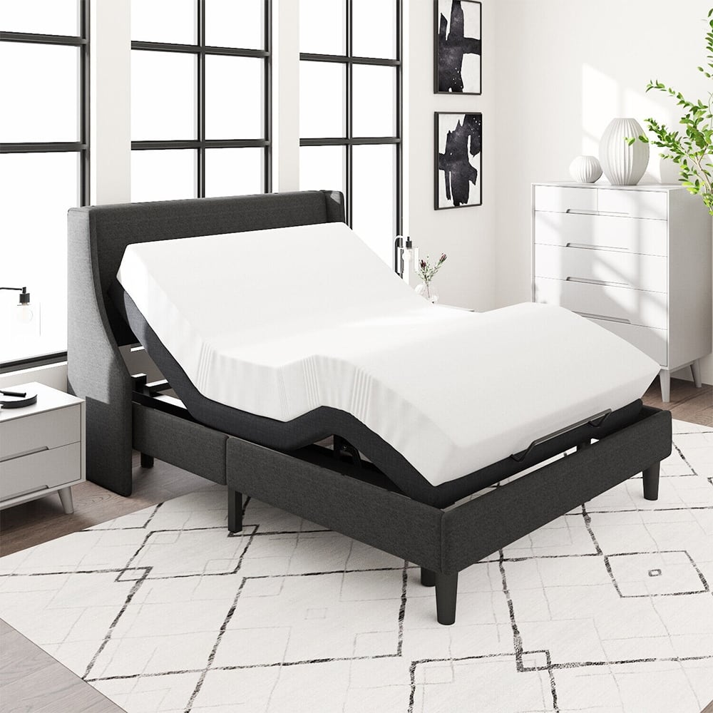 Queen Adjustable Bed Base Frame with New Generation Motor, Dark Grey