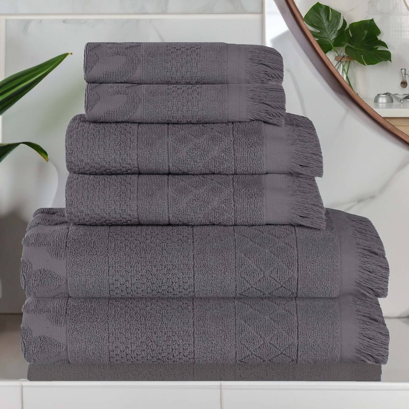 Superior Rolla Cotton Geometric Jacquard Plush Soft 6 Piece Towel Set - Grey