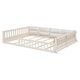 preview thumbnail 11 of 24, Full Size Upholstered Platform Bed with Guardrail, Fluffy Pillows, and Sturdy Pine Wood Bed Frame Safety Guardrails, Beige