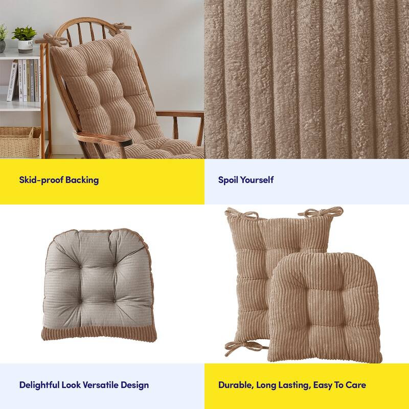 Sweet Home Collection 2 Piece Velvet Ribbed Non Slip Rocking Chair Cushion Sets