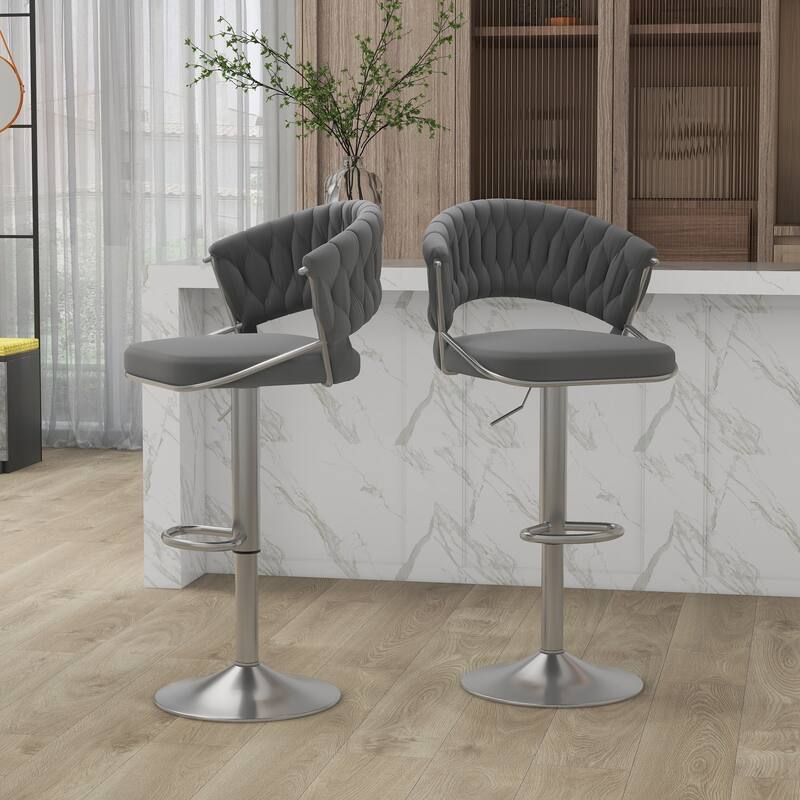 Set of 2 Bar Stool Adjustable Height with Swivel Seat - SLIVER-GRAY