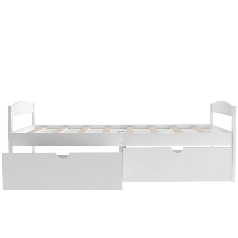 Twin Size Storage Platform Bed with Two Large Drawers, Pine Wood and MDF Construction, No Box Spring Needed