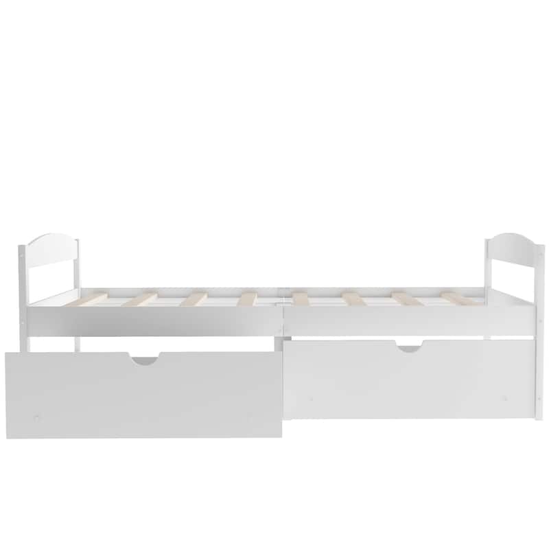 White Twin Size Platform Bed with Two Storage Drawers