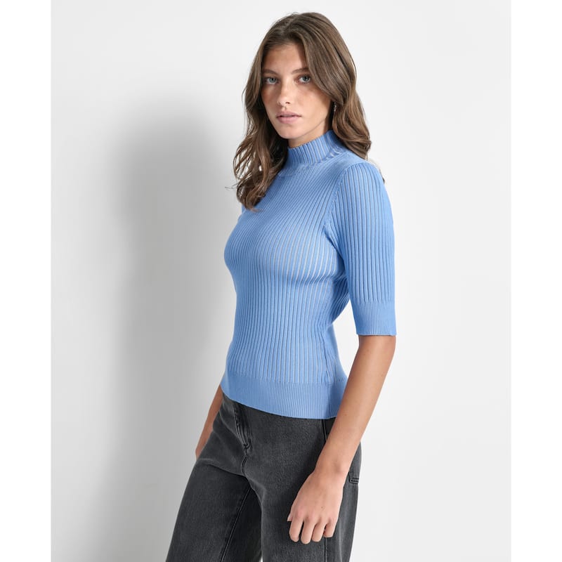 DKNY Mock Neck Ribbed Knit Top