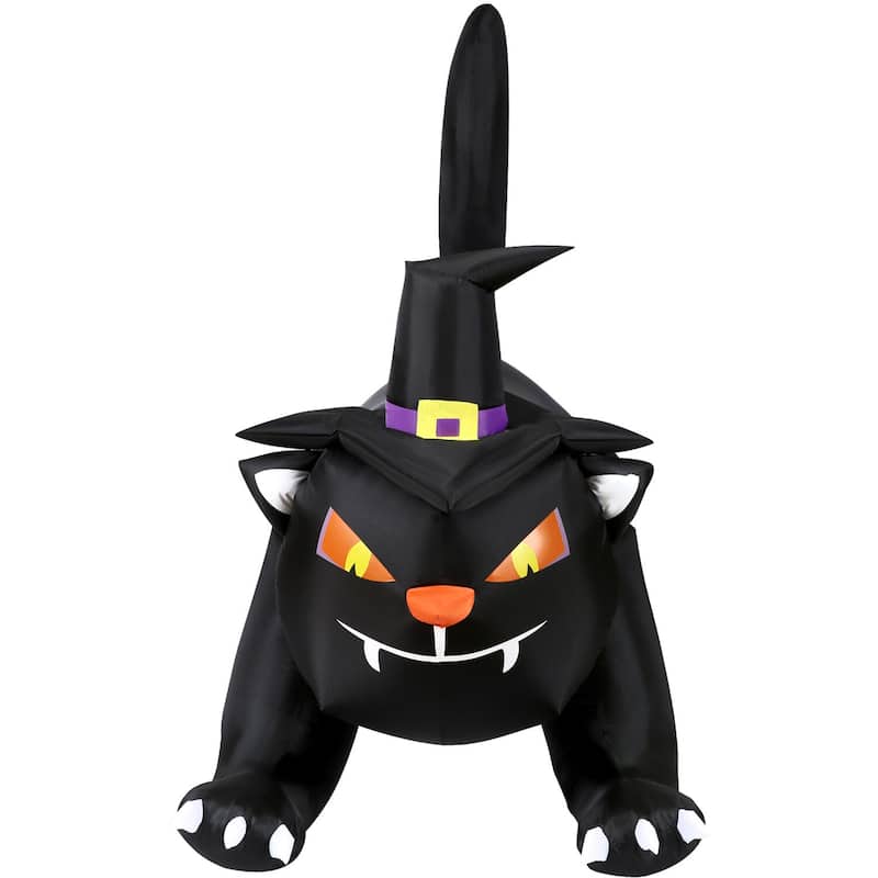 Haunted Hill Farm 6-ft. Wide Prelit Inflatable Black Cat with Witch Hat