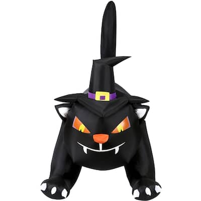 Haunted Hill Farm 6-ft. Wide Prelit Inflatable Black Cat with Witch Hat