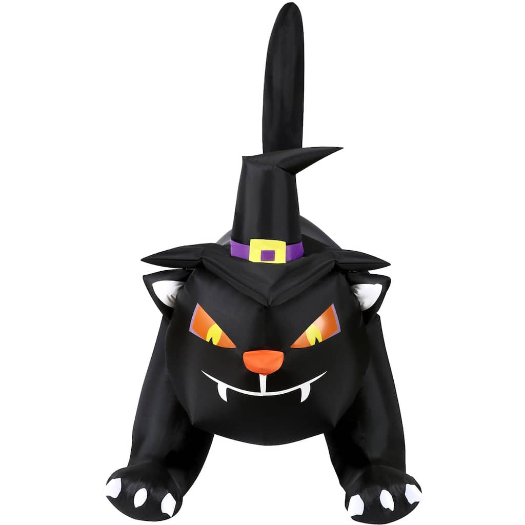 Haunted Hill Farm 6-ft. Wide Prelit Inflatable Black Cat with Witch Hat