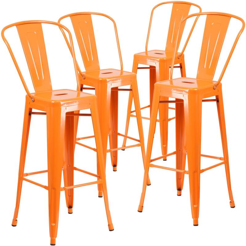 4 Pack 30" High Metal Indoor-Outdoor Barstool with Back - Kitchen Furniture