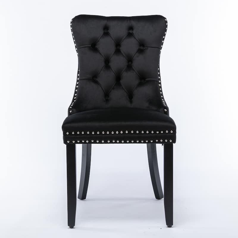 Anmytek Black Velvet Upholstered Dining Chairs Set of 2 Modern Tufted Parsons Chairs with Nailhead Trim and Solid Wood Legs