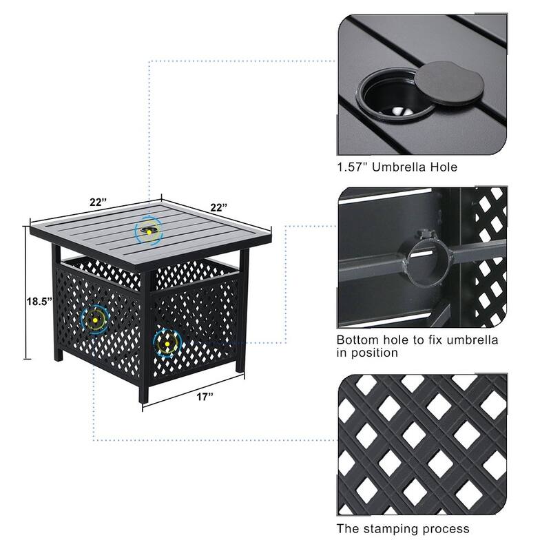 3-piece Patio Bistro Set, Rattan Chairs and Metal Side Table with Umbrella Hole