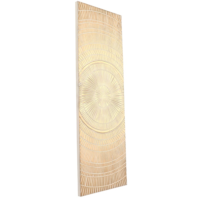 Gold Wood Handmade Intricately Carved Radial Geometric or Starburst Wall Decor