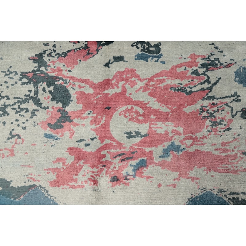 Hand Knotted Oriental Viscose Silk Carpet Modern Pictorial Multi-Colored Abstract Area Rug - 7' 11'' X 5' 8''