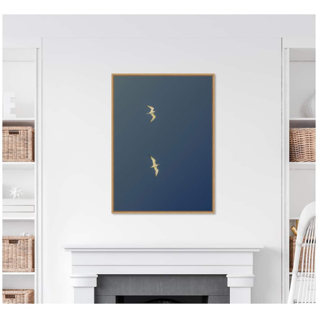 Kate and Laurel Fly Away Dark Blue by Alicia Bock Framed Canvas Wall Art Print