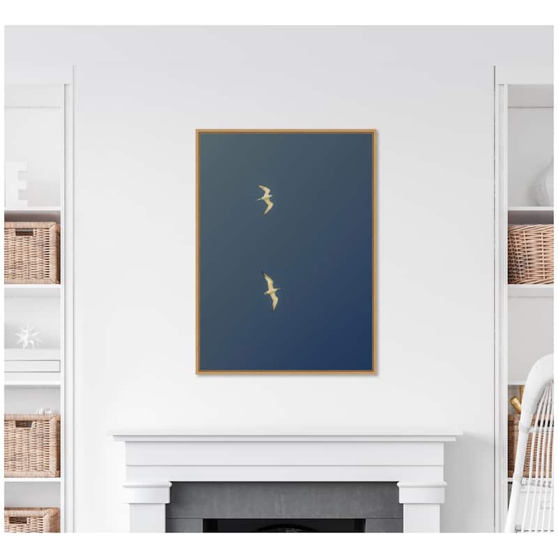 Kate and Laurel Fly Away Dark Blue by Alicia Bock Framed Canvas Wall Art Print