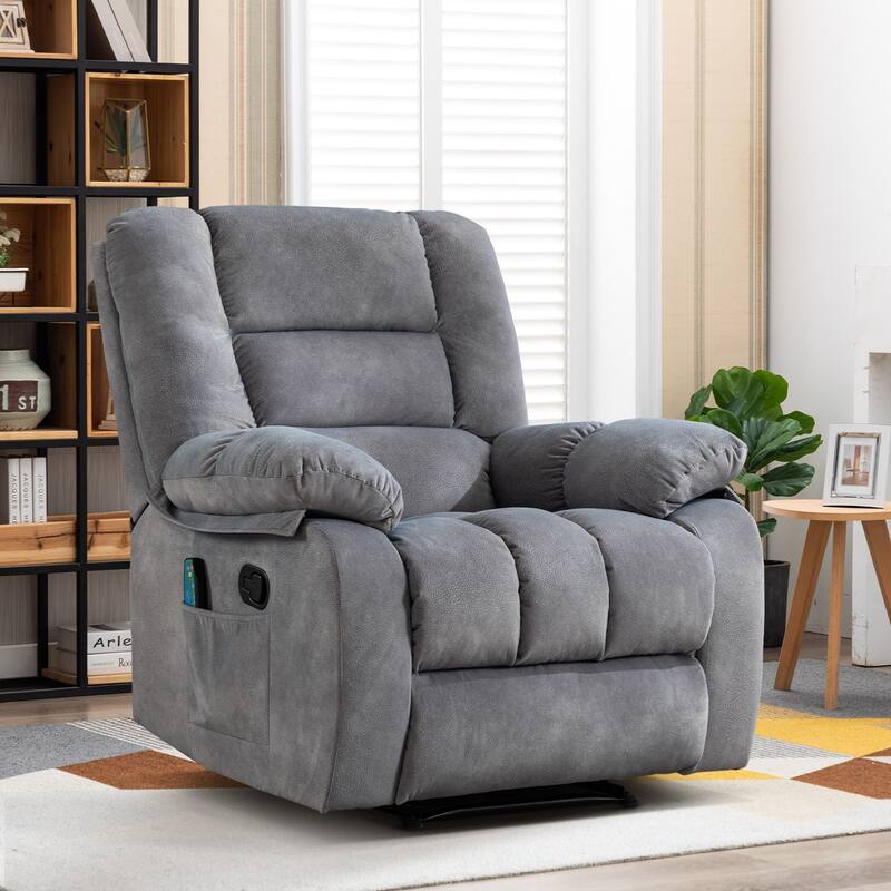 Massage and Manual Recliner Chair with Convenient pocket - LightGrey