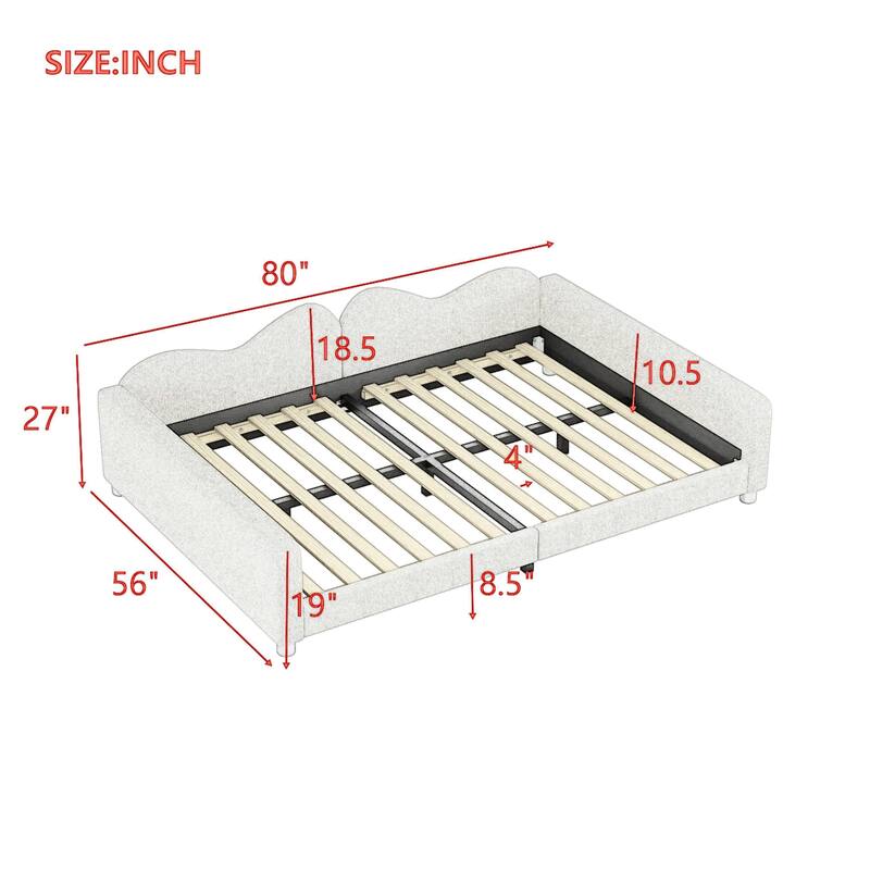 Twin/Full size Upholstered Daybed, Sherpa Fabric Sofabed with Cloud-Shaped Backrest