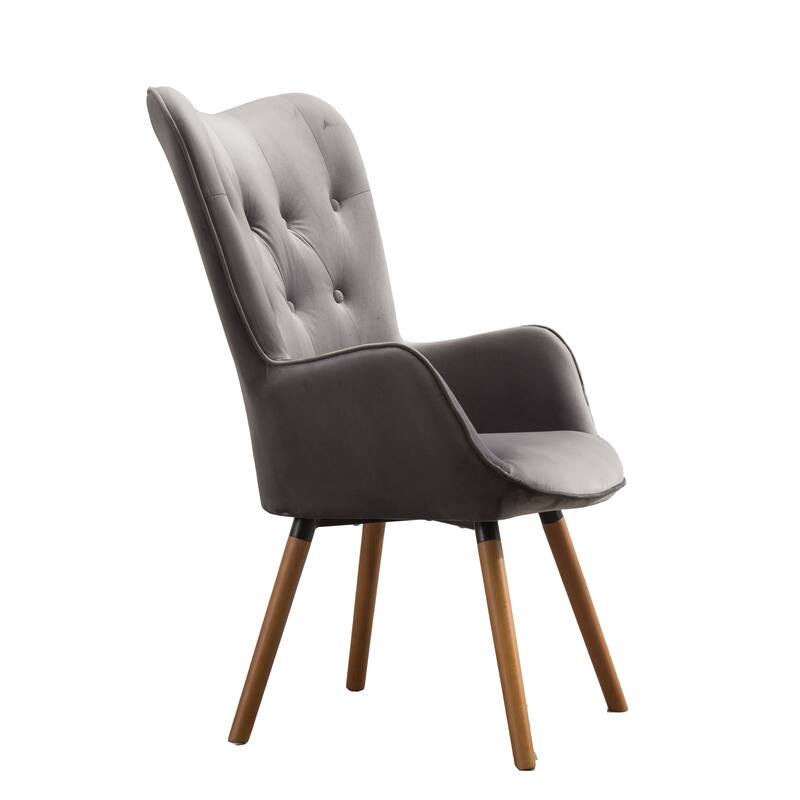 Gray Modern 30" Polyester Button Tufted Accent Chair with Solid Wood Frame for Living Room