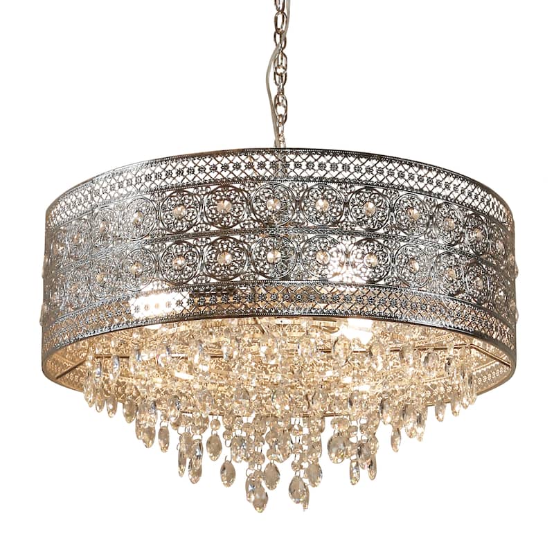 Silver Orchid Brielle Polished Nickel and Crystal 3-light Chandelier - 23.625"L x 23.625"W x 15"H