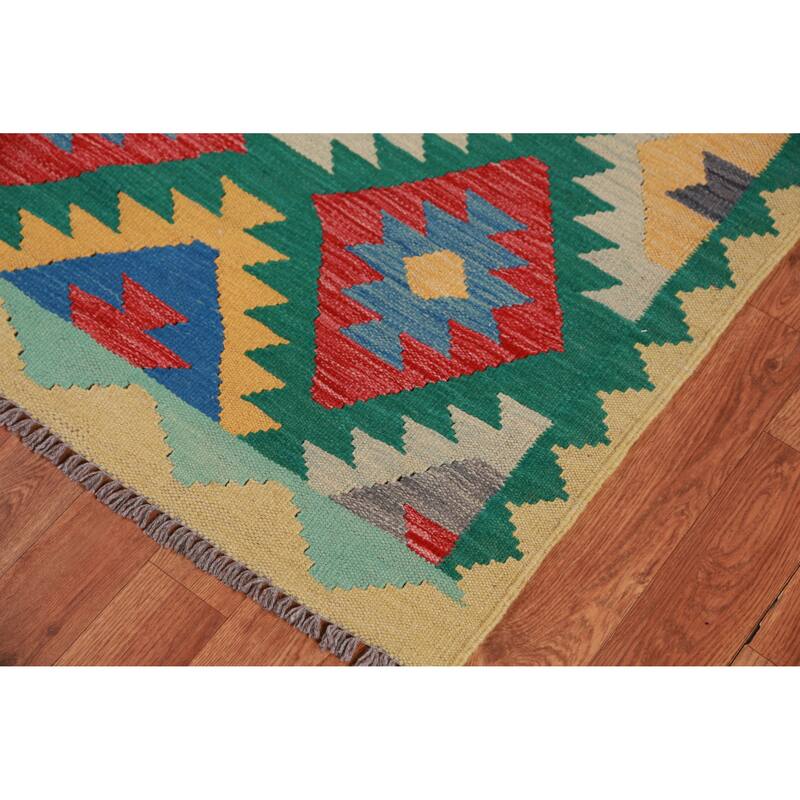 Hand Woven Oriental 100% Wool Carpet Southwestern Geometric Multi-Colored Kilim Runner Rug - 13' 0'' X 2' 10''