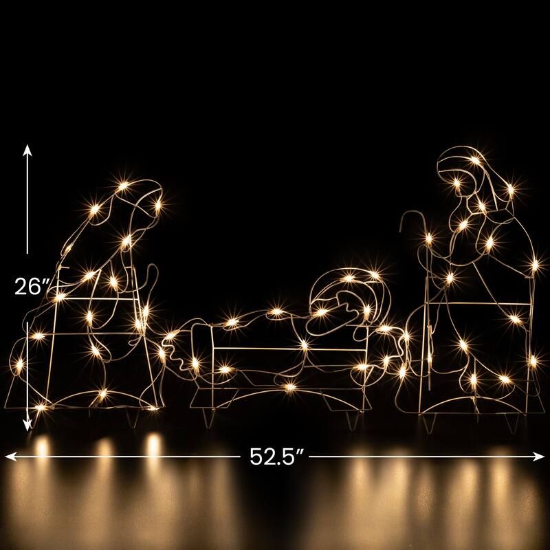 3-Piece Lighted Holy Family Nativity Scene Outdoor Christmas Decor Set - White