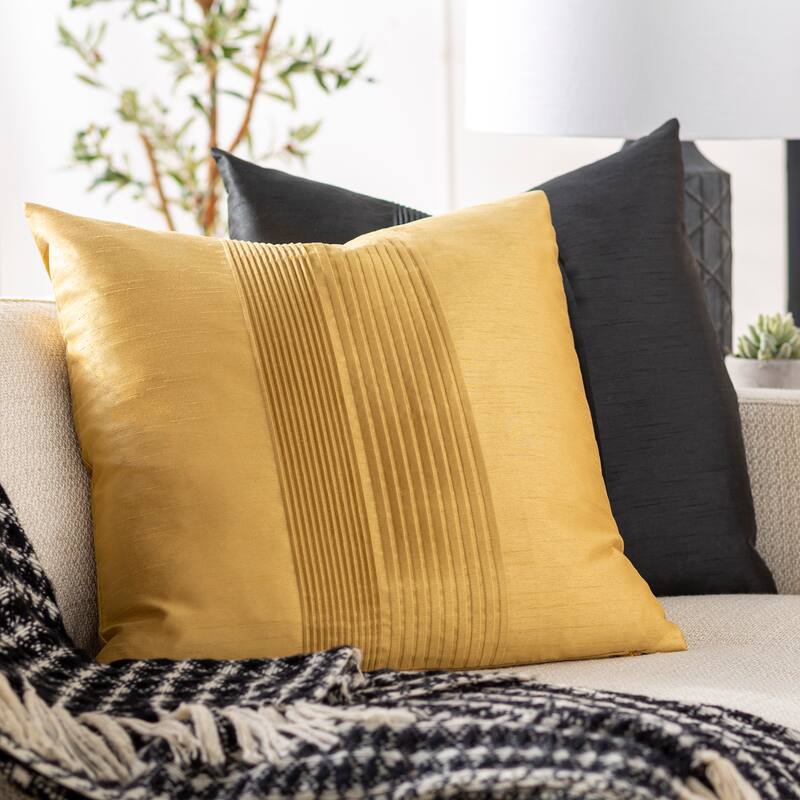 Livabliss Hind Decorative 18-inch Shiny Square Pleated Throw Pillow