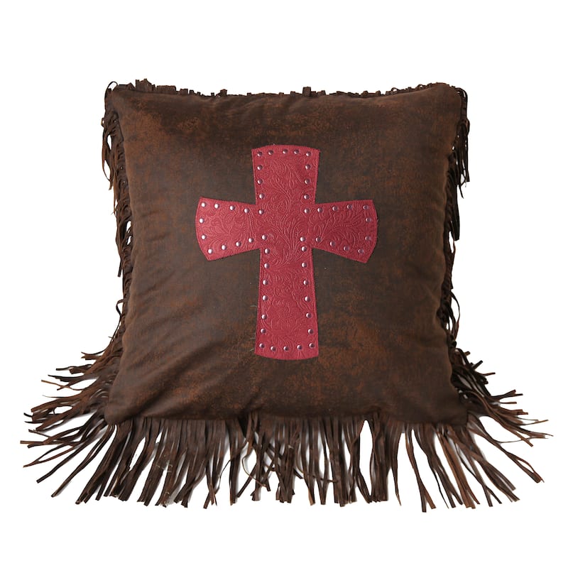 Paseo Road by HiEnd Accents Cheyenne Cross Tooled Leather Throw Pillow, 18"x18"