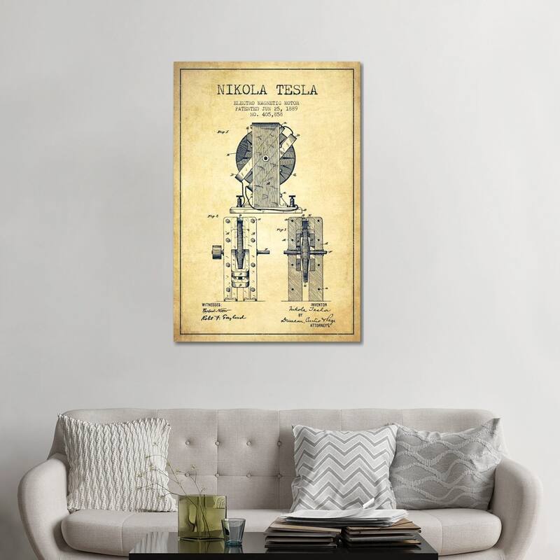 iCanvas "Electro Motor Vintage Patent Blueprint" by Aged Pixel Canvas Print - 48x32x1.5