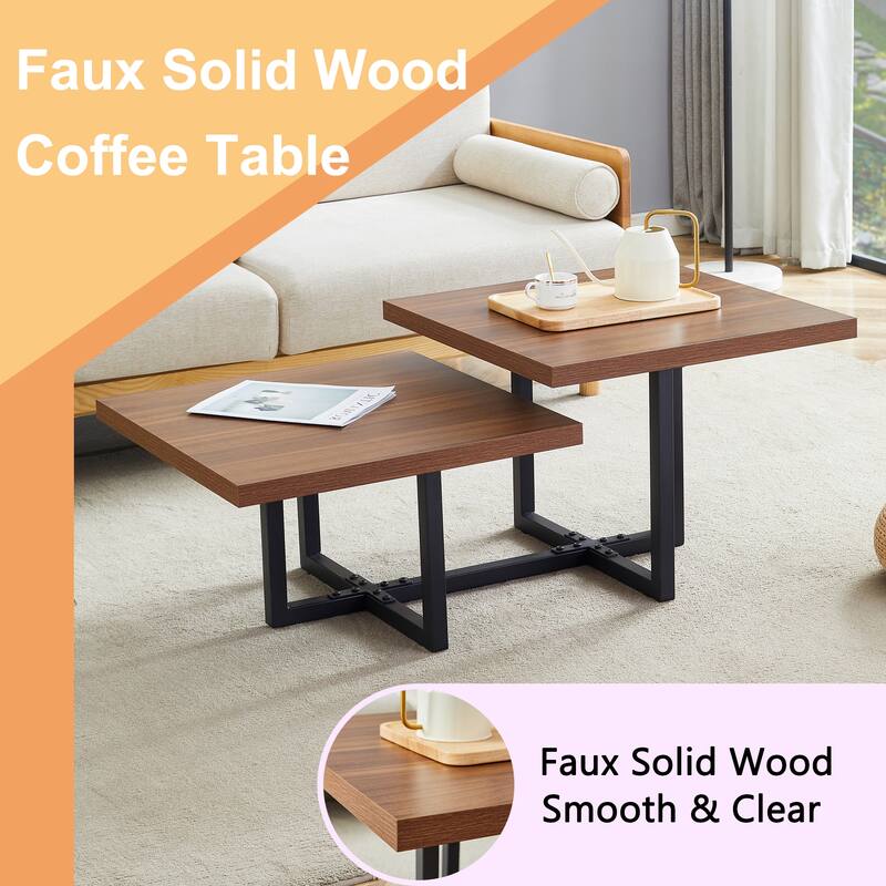 Dark Walnut Double-Deck Coffee Table, End Table for Living Room