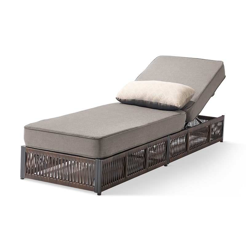 Pocassy Patio Wicker Chaise Lounge Chair with Adjustable Backrest