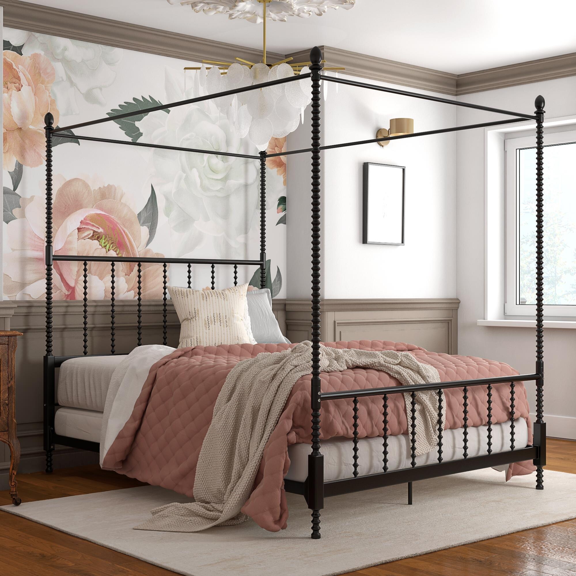 Black wood canopy bed frame hotsell