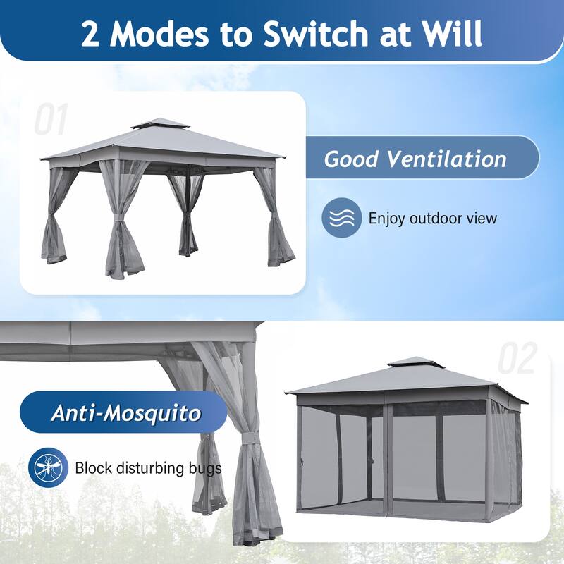 Roomfitters 10x12 FT Outdoor Gazebo with Double Roofs, Patio Canopy and Mosquito Netting for Backyard, Garden, Lawn