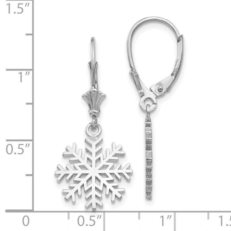 Curata 14k White Gold Cut Out 3D Snowflake Leverback Earrings - 13.63x13.63mm
