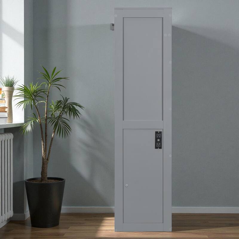 Full/Queen Size Murphy Wall Bed with Cabinet, Space-Saving Fold-Out Bed with Slat Support, No Box Spring Needed