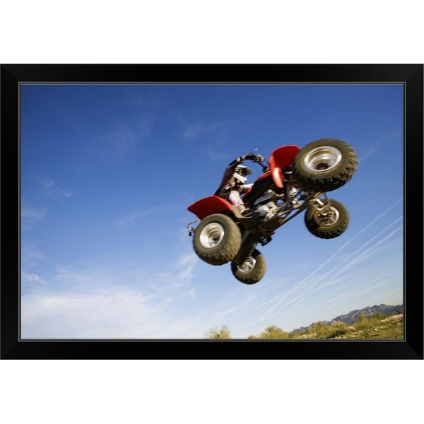"ATV in midair, Arizona" Black Framed Print