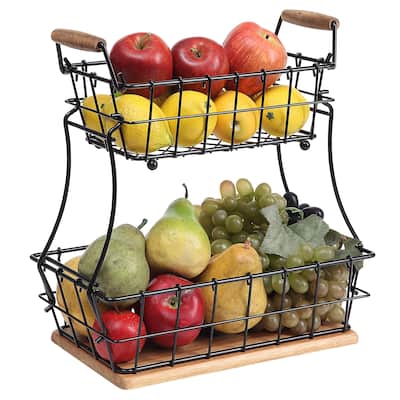 2-Tier Rectangle Countertop Fruit, Bread Wire Basket