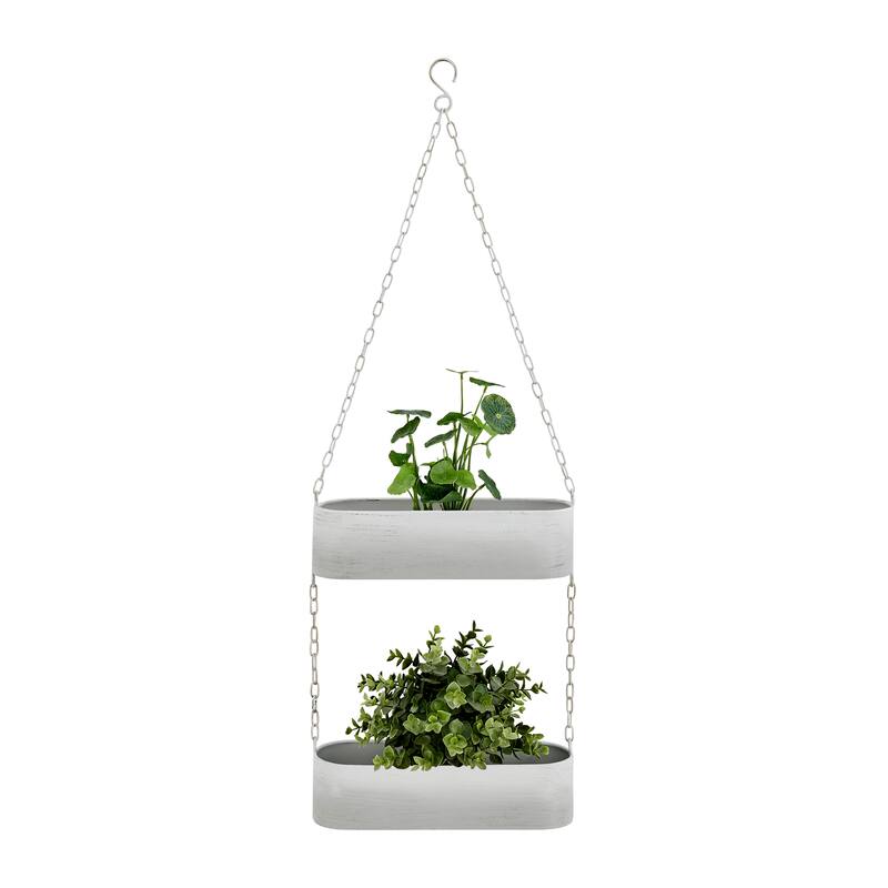 Danya B. Two-Tier Hanging White Metal Trough Wall Planter