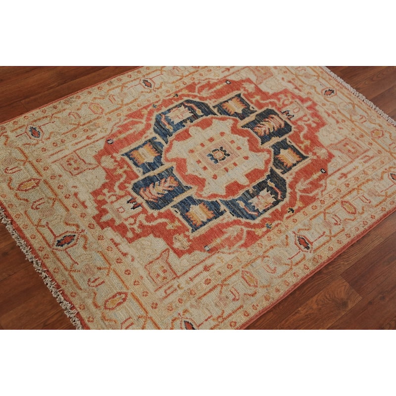 Vegetable Dye Heriz Serapi Oriental Accent Rug Handmade Wool Carpet - 3'1"x 4'1"