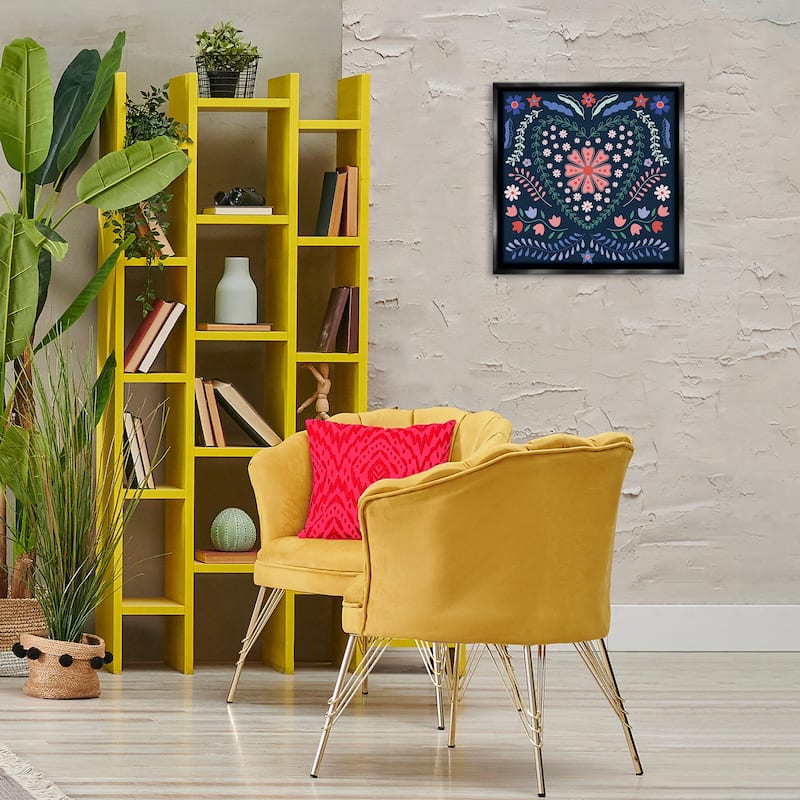Stupell Folk Flowers in Heart Pattern Framed Floater Canvas Wall Art Design By Sazerelli Designs