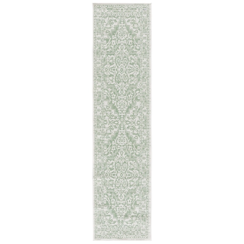 SAFAVIEH Bermuda Henriett Geometric Indoor/Outdoor Waterproof Rug - 2' x 8' Runner - Green/Ivory