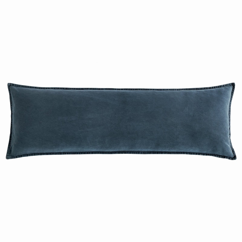 HiEnd Accents Stonewashed Cotton Canvas Rustic Traditional Long Lumbar Pillow, 14"x42" - Denim