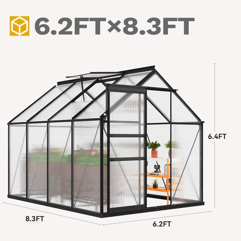 Moasis 6'W X 4/6/8/10/12/16'D Dual-wall PC Walk-in Hobby Greenhouse with Aluminum Frame