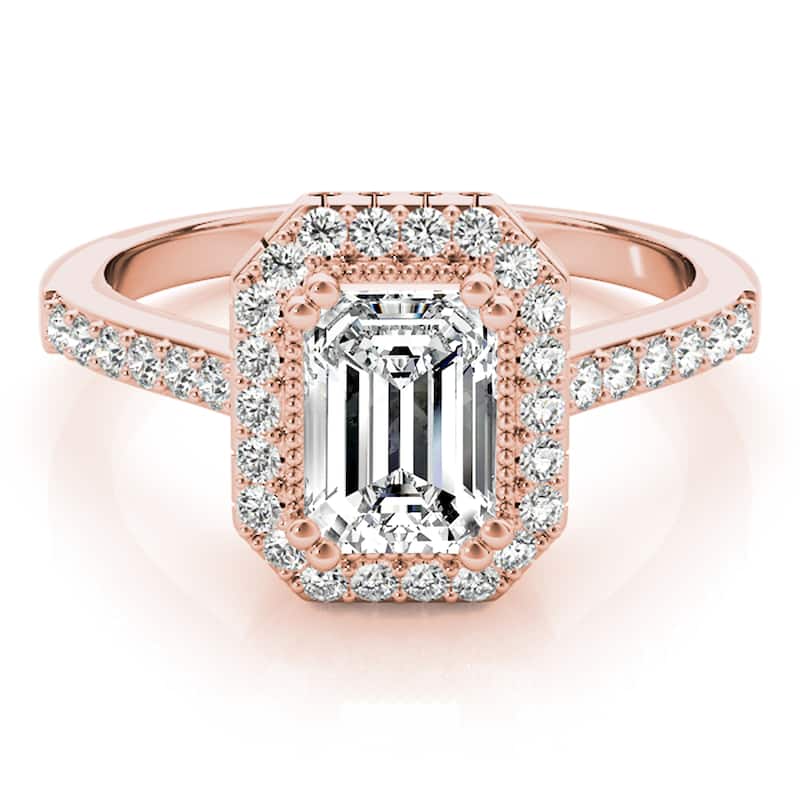 Auriya 14k Rose Gold Lab Grown Emerald Diamond Halo Engagement Ring 0.50 to 5.00 ct. tw. (F-G VS)
