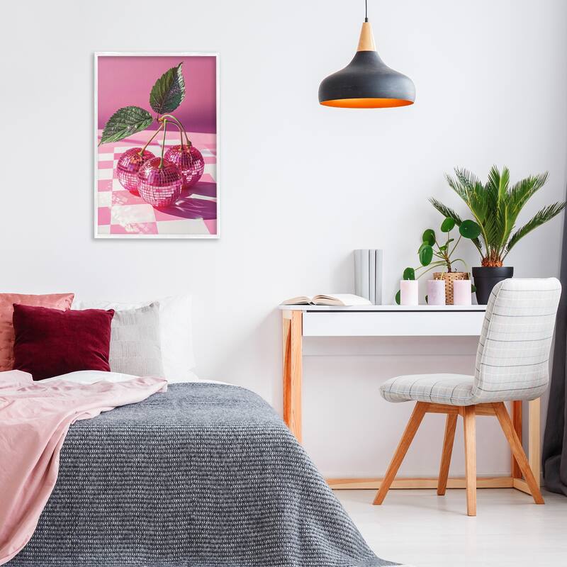 Stupell Disco Cherries on Checkered Framed Giclee Art Design By LSR Design Studio