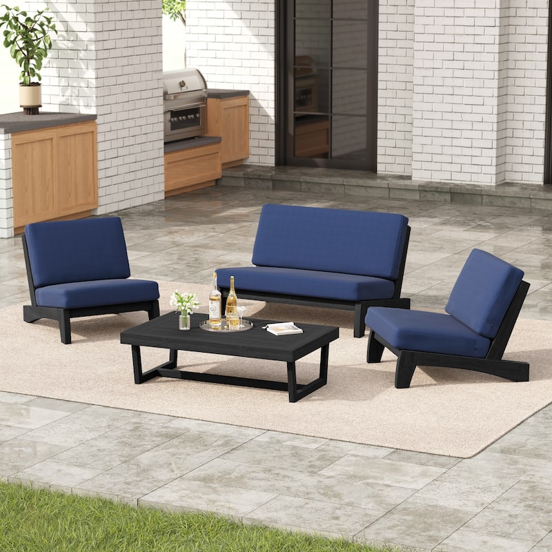 4 Set Outdoor Patio Teak Wood Club Chairs Loveseat with Coffee Table