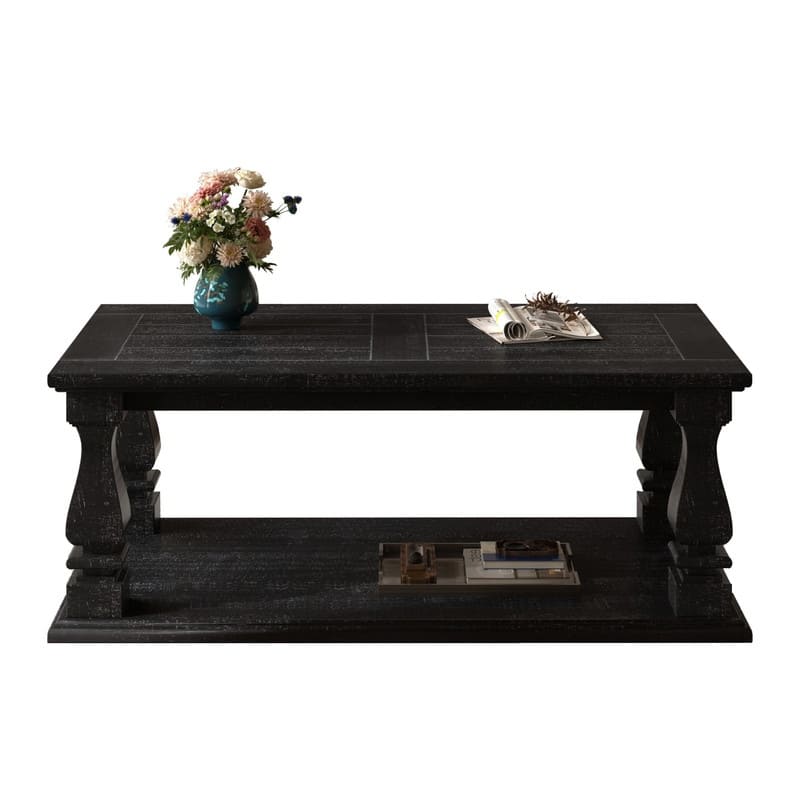 Farmhouse 47.24" Coffee Table with Heavy Planked Top and Storage for Rustic Living Room Style