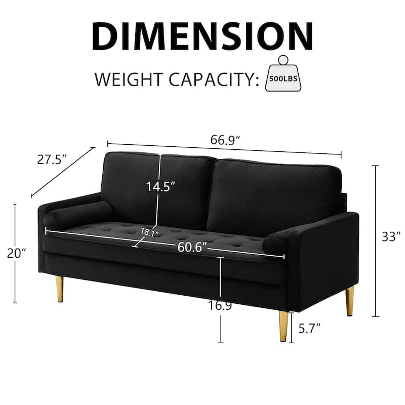 GDFStudio - Minimalist 65" Velvet Loveseat with Metal Legs