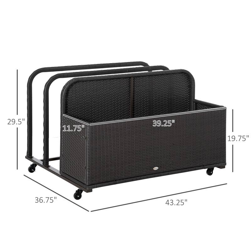 PE Rattan Outdoor Storage Basket with Rolling Wheels