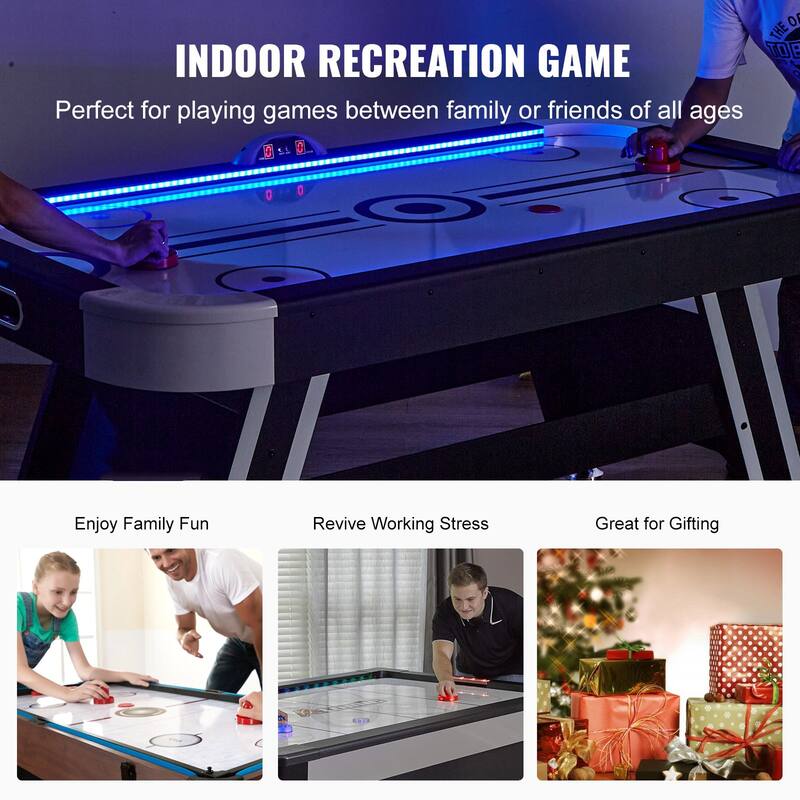 72" Indoor Air-Powered Hockey Game Table with LED Light Strip and PVC Surface - 72”L x 40”W x 32”H