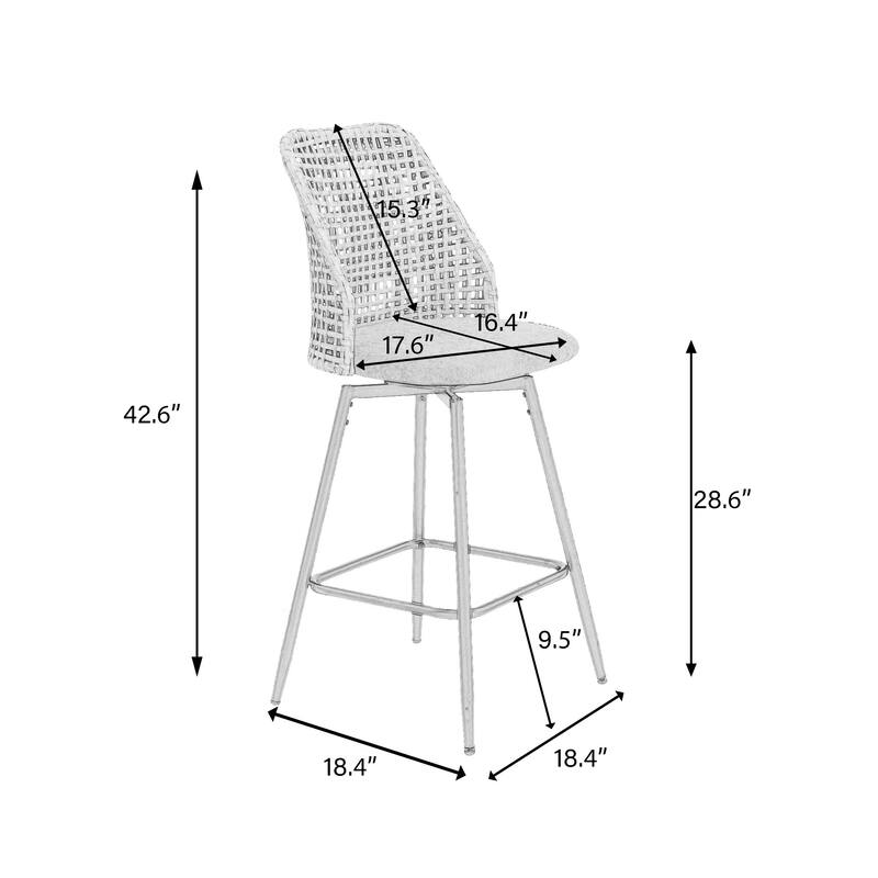 Modern Wicker 27" Upholstered Counter Bar Stool With Back Set of 4